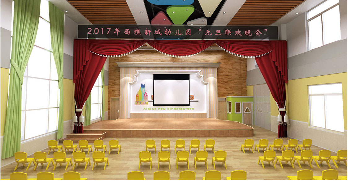 中国田园风系列-幼儿园音乐礼堂装修效果